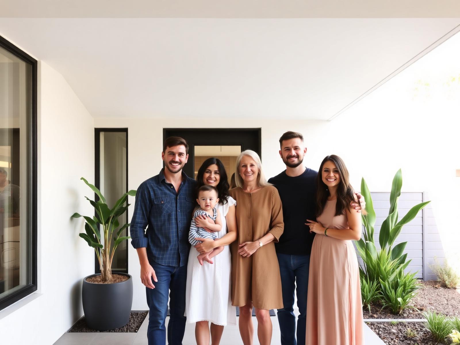 Happy Melbourne family in front of their new home